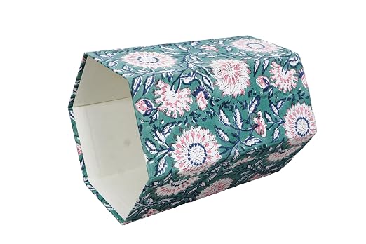 3.3 Gallon Cotton Hand Block Printed Paper Waste Basket |Small Decorative Trash Can for Housewarming Gifts in Living Room, Bedroom, Bathroom | Eco-Friendly, Plastic-Free (1, Green Pink FLOWAR)