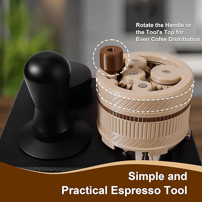 ShanSon WDT Espresso Tool with Brush Base Coffee Powder Distributor Needle WDT Tool for Barista Coffee Bar Espresso Distribution Tool,54mm,Khaki&Brown