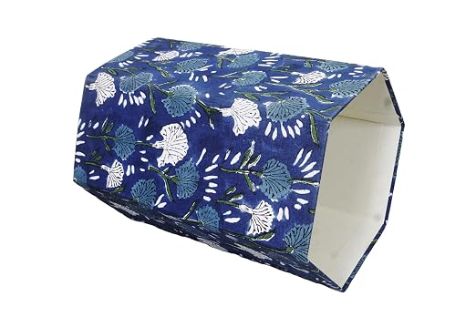 Generic 3.3 Gallon Cotton Hand Block Printed Paper Waste Basket |Small Decorative Trash Can for Housewarming Gifts in Living Room, Bedroom, Bathroom | Eco-Friendly, Plastic-Free (1, BLUE FLOWAR)