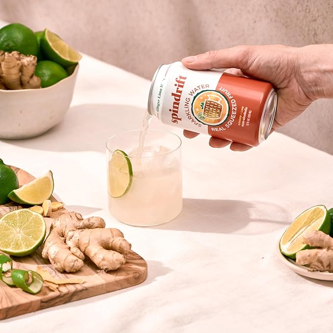 Spindrift Sparkling Water, Ginger Lime Mule Flavored, Made with Real Squeezed Fruit, 12 Fl Oz Cans, Pack of 24 (Only 11 Calories per Can)