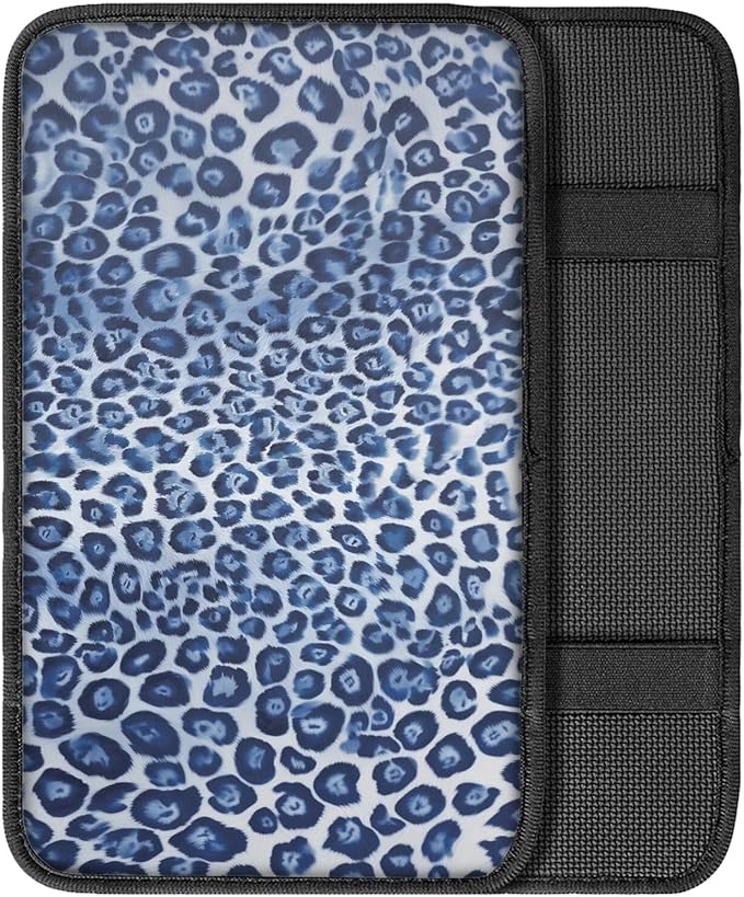 Blue Cheetah Print Arm Rest Cover for Car Soft Car Center Console Cover Non Slip Leoprd Car Interior Accessories Universal Armrest Cushion Protector for SUV Trucks Van Vehicles