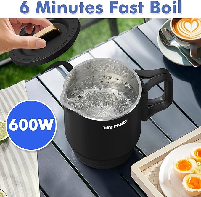 HYTRIC Travel Electric Kettle, 650ML Foldable Small Electric Kettle, Stainless Steel Portable Kettle with Dual Power Control, Collapsible Small Kettle Electric, Auto Shutoff & Boil Dry Protection