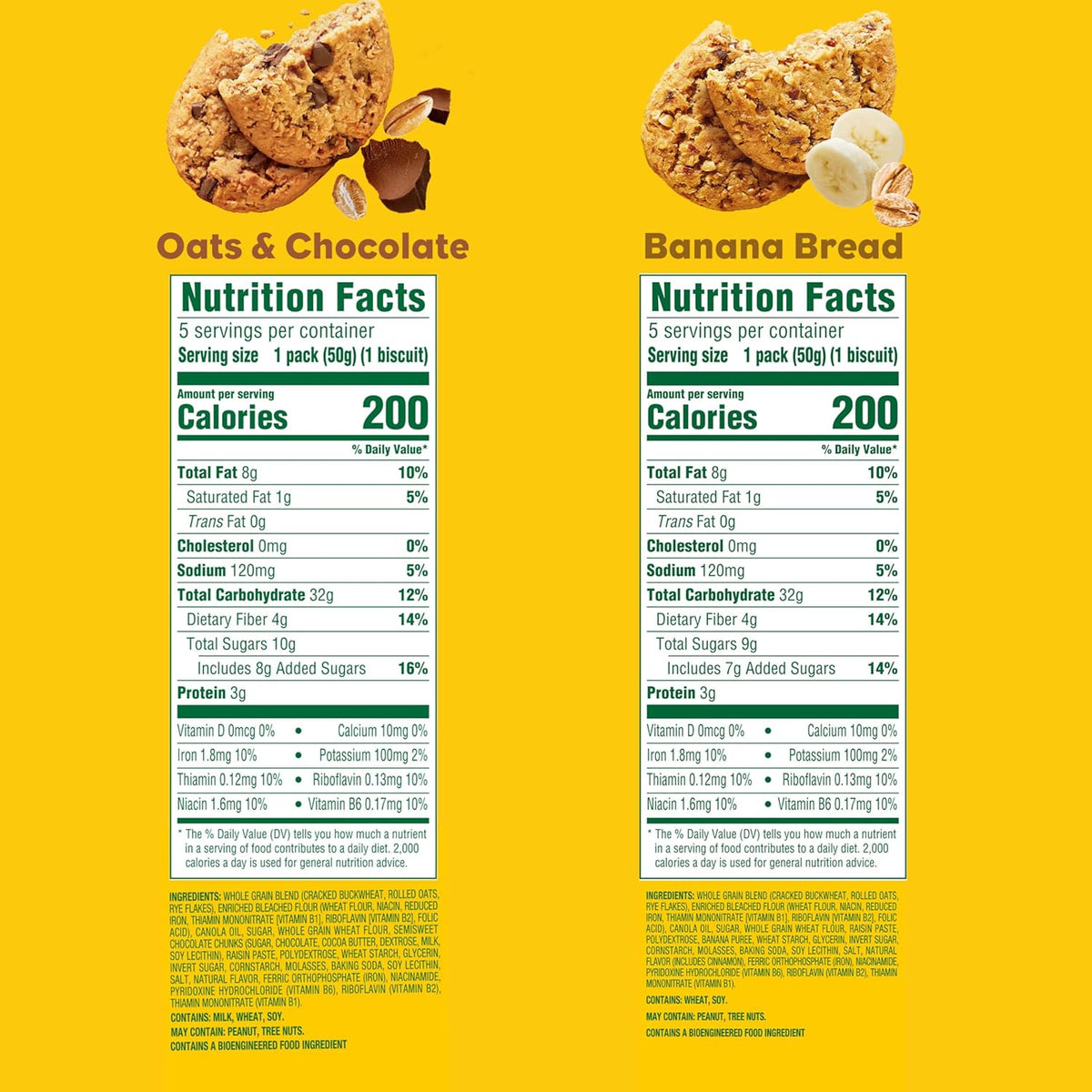 belVita Soft Baked Breakfast Bars Variety Pack, Banana Bread and Oats & Chocolate, 3 Boxes of 5 Packs (1 Biscuit Per Pack)