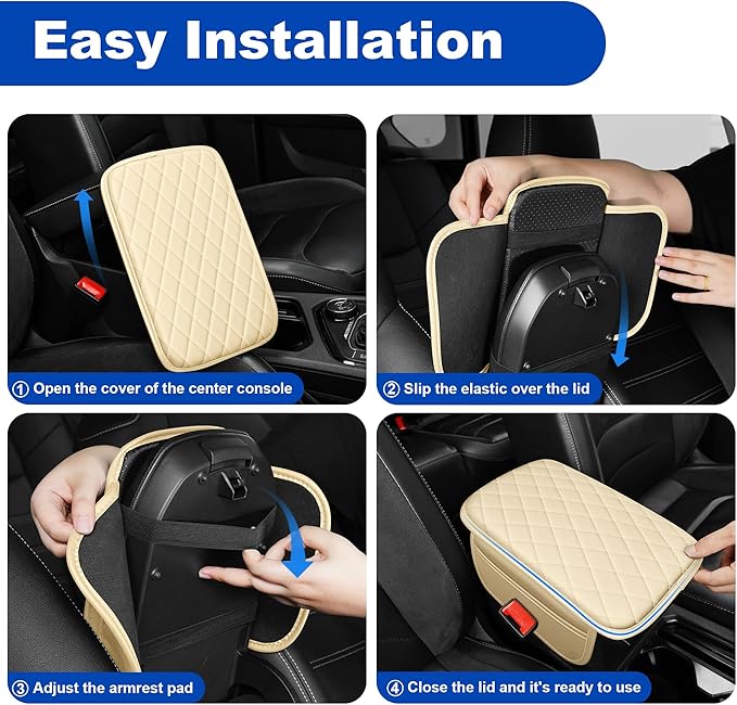 Center Console Cover Compatible with Chevrolet/Chevy Trax Leather Car Armrest Cover with Storage Pockets.,Anti-Scratch Auto Armrest Pad Accessory （Beige