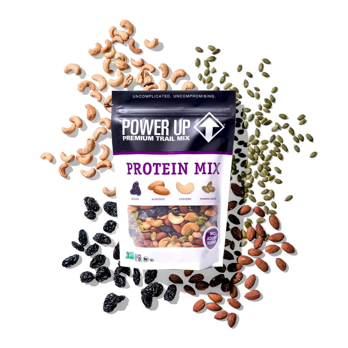 Power Up Premium Trail Mix - Protein Packed 14oz, No Added Sugar, Made Without Peanuts, Gluten Free, Vegan, Non-GMO