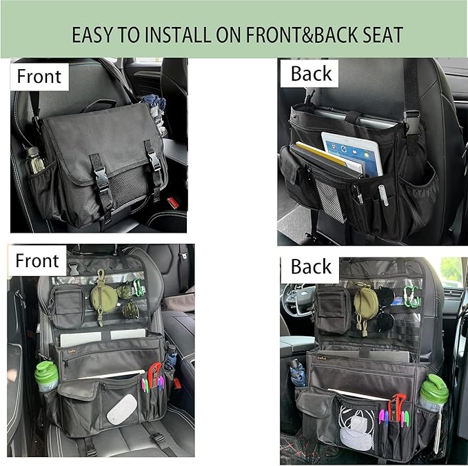 Car Front Seat Organizer for Law Enforcement – Portable Passenger Seat Storage with Laptop & Tablet Holder, Stabilizing Straps, and Car Office Organizer for Trucks, Black