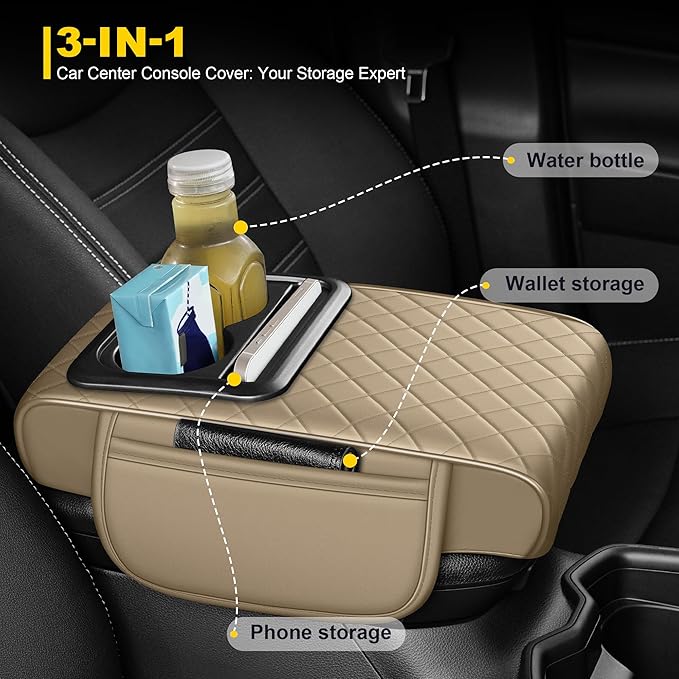 Center Console Cover for Chevrolet/Chevy Trax Waterproof Armrest Cover with Plus Comfort Lift Design,Anti-Scratch Auto Armrest Pad Accessory （Beige