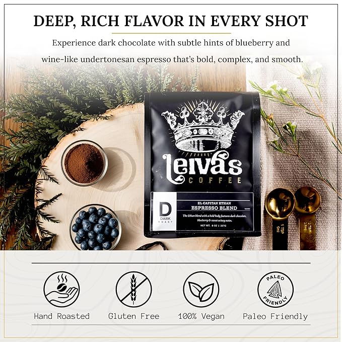 Leiva’s Dark Roast Espresso Ground (8oz), Small Batch Roasted, Micro-Lot Guatemalan Coffee Beans – El Capitan Ethan Espresso Coffee Ground w/Chocolate & Blueberry Notes - Low Acidity Roast (2 Pack)