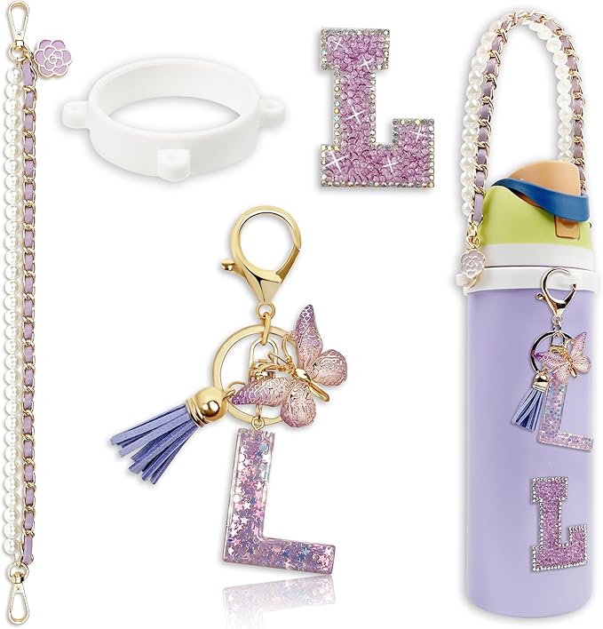 Letter Handle Strap Accessories with Cute Initial Charm Compatible with Owala Water Bottle 24oz 32oz 40oz Owala Kids