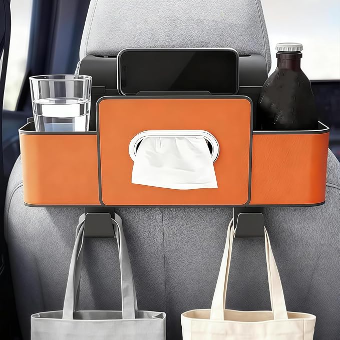 3-in-1 Car Backseat Organizer, Multifunctional Car Seat Back Storage Box, Car Organizers and Storage, For Hold Drinks, Handbag, Keep Your Ride Clean & Organized (Strap Installation, Beige)