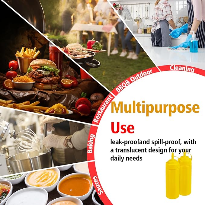 Squeeze Bottles for Sauces,Leak-Proof Condiment Dispenser, BPA-Free Kitchen Restaurant Squeeze Bottle Set with Wide Mouth for Ketchup, Mustard,Syrup,Dressings (Yellow, 4Pack-16oz(400ml))