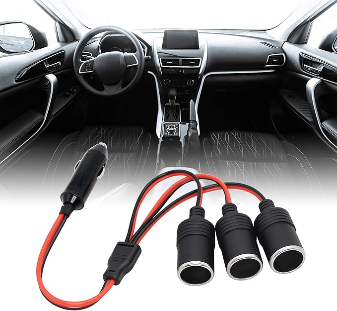 CERRXIAN 1 to 3 Car Cigarette Lighter 12v 24v Power Charger Adapter 3 Way Socket Splitter Female Socket Plug Extension Cord Cable