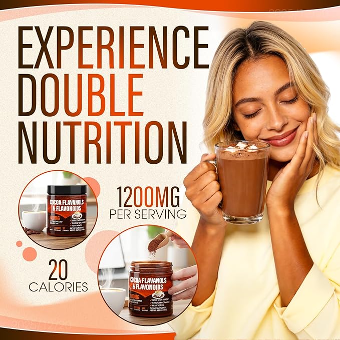 High Flavanol Cocoa Powder - 1200mg Cocoa Flavanols & Flavonoids Supplements, 600mg of Epicatechin for Heart Health, Nitric Oxide & Energy - 150g (1, Gram, 150)