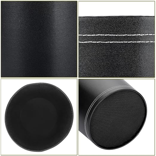 Sumnacon Round Leather Waste Basket,Small Classic PU Trash Garbage Can Under Desk Cabinet, Contemporary Wastebasket Bin for Home Office Laundry Room Living Room Bathroom Office,Black