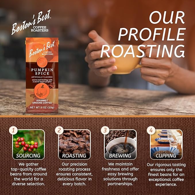 Boston’s Best Coffee - Fall-Inspired Pumpkin Spice Medium Roast Gourmet Delicious Flavored Coffee, Premium Ground - 11 oz. / 311 g Bag
