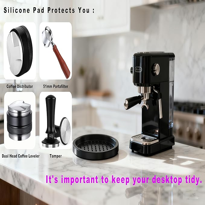 51mm Espresso Dosing Funnel & Silicone Mat, Magnetic Coffee Dosing Ring Aluminum Metal,Reusable Funnel and Silicone Mat Fits 51mm Bottomless Portafilter