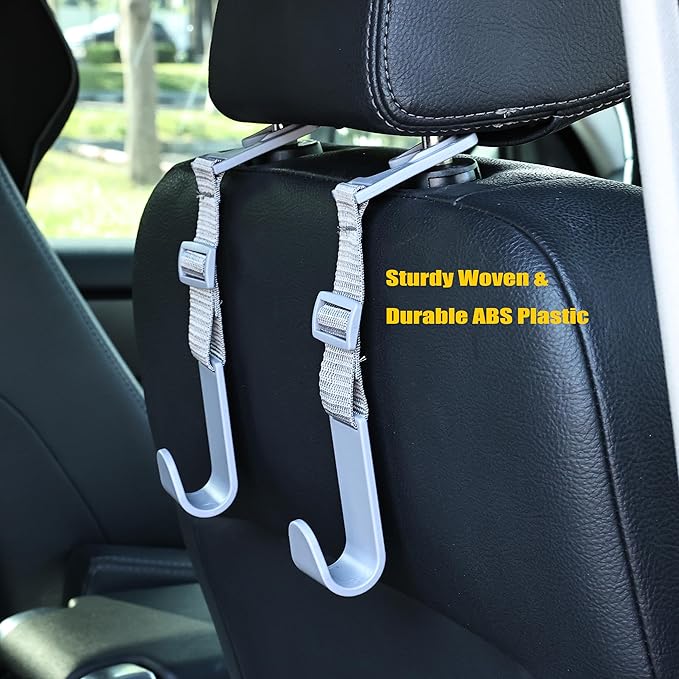 Amooca Headrest Hooks for Car Adjustable 4 Pack Vehicle Seat Back Organizer Storage Hanger Holder for Purse Bags Universal Fit Gray