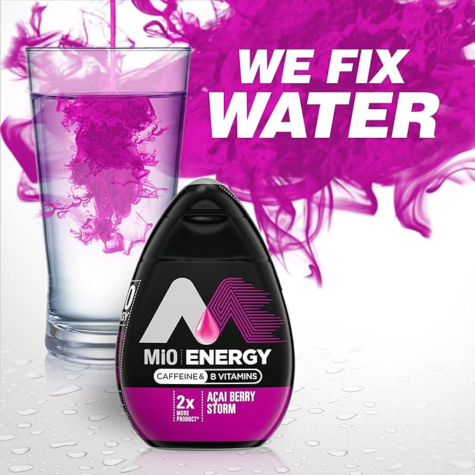 MiO Energy Acai Berry Storm Naturally Flavored with other natural flavors Liquid Water Enhancer Drink Mix with Caffeine & B Vitamins with 2X More (3.24 fl. oz. Bottle) (Pack of 4)