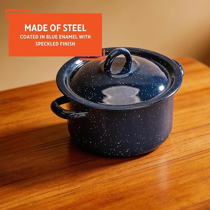 IMUSA USA C20666-1062810W Speckled Enamel Stock Pot with Lid, 4 Quart, Blue