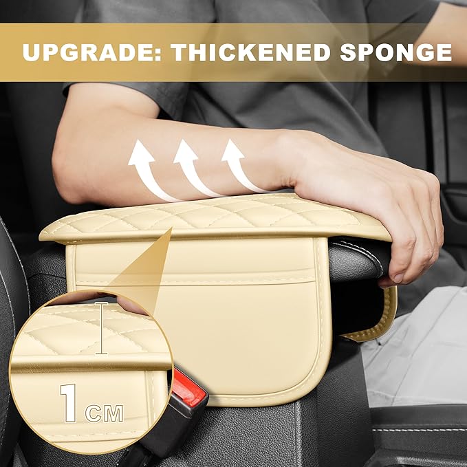 Center Console Cover for TSX: Armrest Cover for Car with 2 Storage Bags - Scratch & Wear Resistant & Waterproof Leather Console Cover,Anti-Scratch Auto Armrest Pad Accessory （Beige
