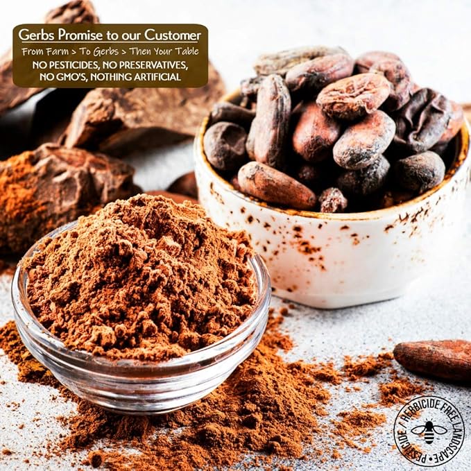 Gerbs Natural Cocoa Powder 2 lbs. | 10-12% Cocoa Butter Fat, Resealable Bag | Classic Unsweetened Cocoa | Top 14 Allergen-Free