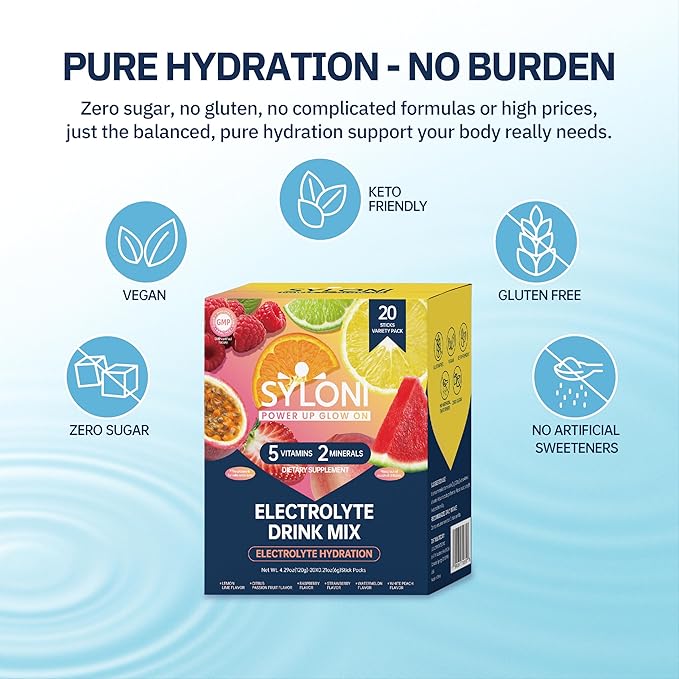 Electrolytes Powder Packets, Trial Variety Pack(20 Sticks), Sugar Free Hydration Packets Electrolyte Drink Mix with 7 Vitamins and Electrolytes, Keto Friendly, Vegan, Gluten Free