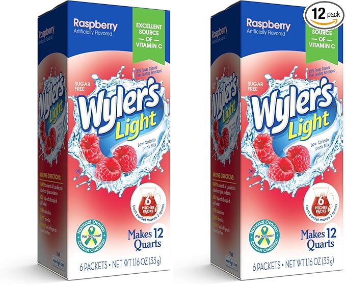 Wyler's Light Pitcher Packs, Water Drink Mix,Raspberry,6 Pitcher Packets (Pack of 2)