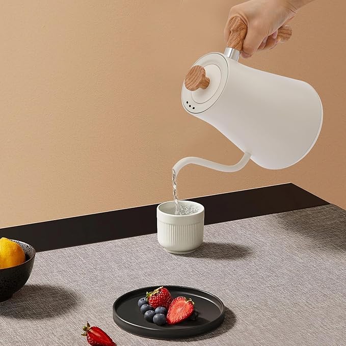 Electric Gooseneck Kettle, 1200W Quick Heating with LED Display, Stainless Steel Inner, Adjustable Temperature, 24H Insulation, Auto Shut Off, for Pour Over Coffee, Tea, French Press (White)
