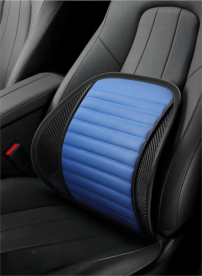 Premium Car Interior Back Support - Versatile Lumbar Cushion for Driver Seat with Breathable Fabric and Adjustable Strap. (1, Blue)