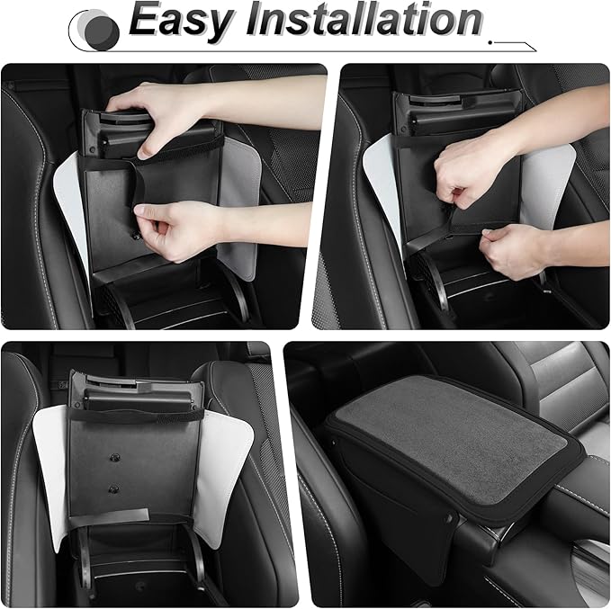 SINGARO Car Leather Furry Center Console Cover with 2 Storage Bags, Universal Fluffy Car Armrest Seat Box Pad, Comfortable Car Interior Accessories, Fits for Most Vehicles (Black)