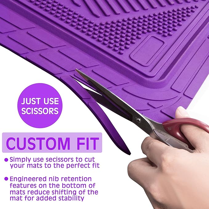 CAR PASS Heavy Duty Rubber Floor Mats Gray Car Mats Full Set with Trunk Cargo Liner - Universal Waterproof Floor Mats for Car SUV Truck, Durable All Weather Automotive Liner Mats (All Purple)
