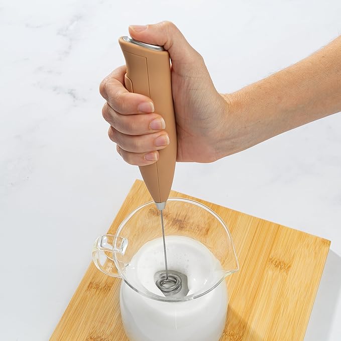 Primula Handheld Electric Milk Frother, Powerful Motored Whisk, Portable Battery-Powered Mini Drink Mixer for Latte, Cappuccino, Matcha & More, Brown