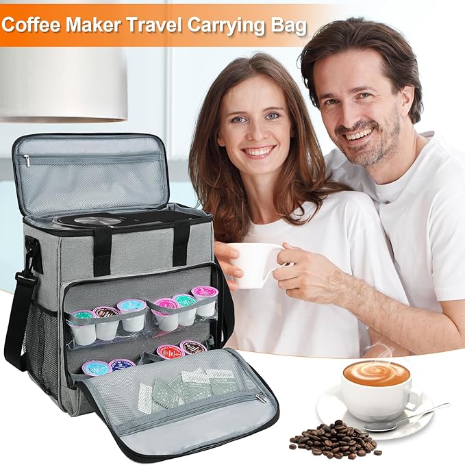 Travel Coffee Maker Carrying Bag Compatible with Keurig K-Mini or K-Mini Plus, Single Serve Coffee Maker Portable Storage Bag with Shoulder Strap,Grey(Bag Only)