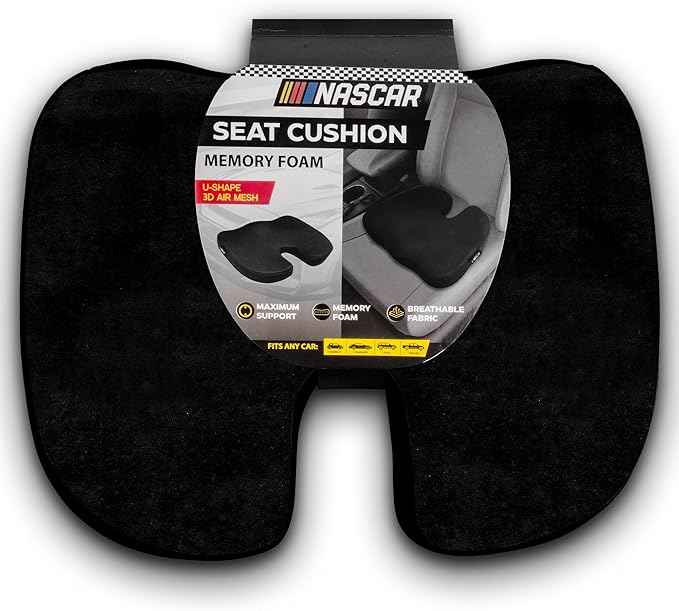 NASCAR Seat Cushion | Ergonomic U-Shape with Memory Foam for Tailbone, Sciatica, & Back Pain Relief | Breathable & Comfortable Velvet w/Non-Slip Rubber Bottom | for Car, Office, Home, Travel | Black