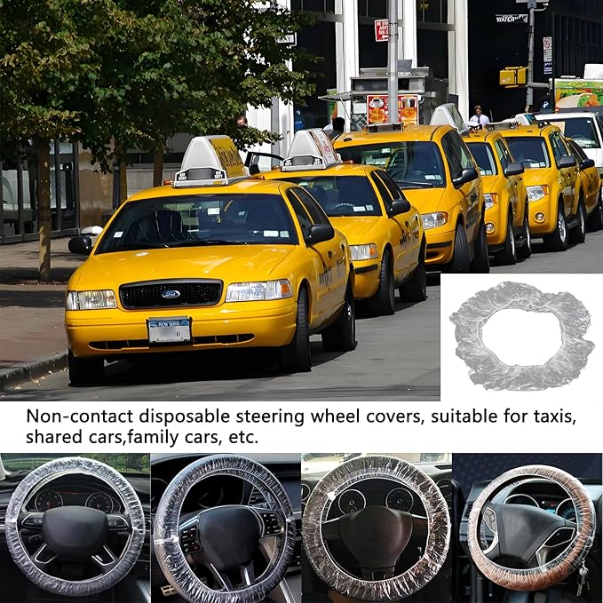 100PCS Disposable Steering Wheel Covers, Clear Plastic Steering Wheel Cover Protector Elastic for Universal Fit, Protects Against Scratches & Scuffs – Car Accessories