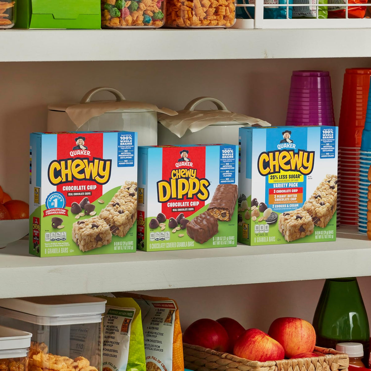 Quaker Chewy Granola Bars, Chewy & Dipps Variety Pack, 58 Bars, Whole Grains, No Artificial Flavors