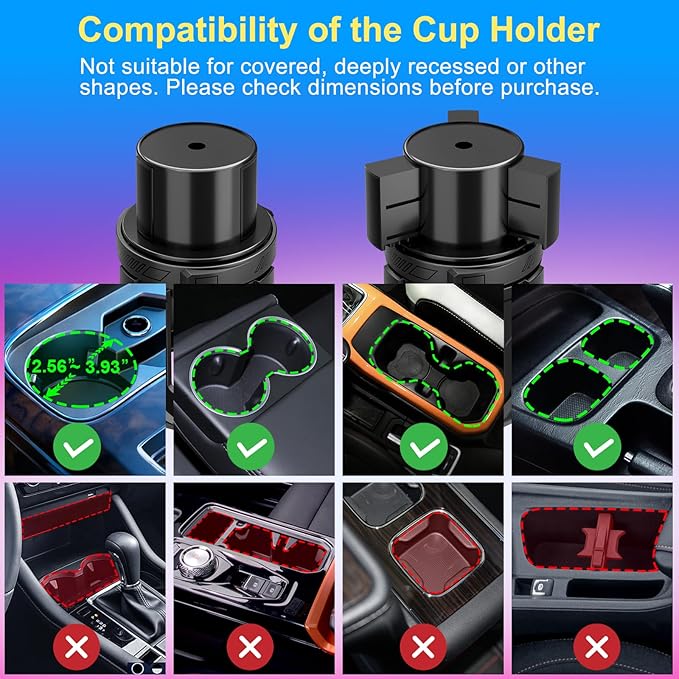 Cup Holder Expander (Adjustable Holder & Base, Auto-Fit Hold, One Button Open), Car Cup Holder Expander for Yeti, Hydro Flask, Nalgene, Owala, Bottles in 2.6"- 4.8" (2 Pack, Light Black)