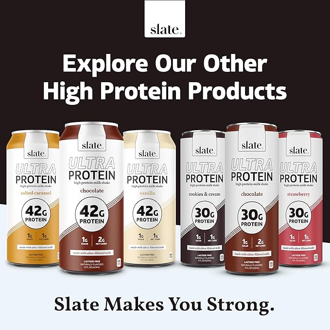 Slate Milk - High Protein Milk Shake - Classic Chocolate - Lactose Free, 20g Protein, 1g Sugar, 100 Calories, 2g Net Carbs, No Added Sugar - Natural, Breakfast Boost, Post Workout - 11 fl oz, 24 Cans