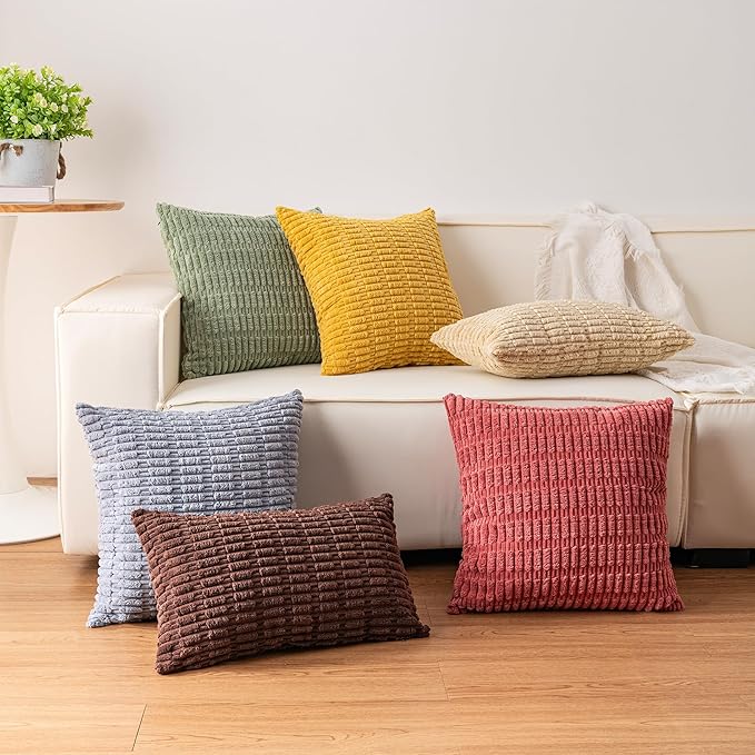 Aegero Pack of 2 Corduroy Decorative Throw Pillow Covers 12x20 InchSoft Boho Striped Pillow Covers Modern Farmhouse Home Decor for Sofa Living Room Couch Bed（Cranberry Red）