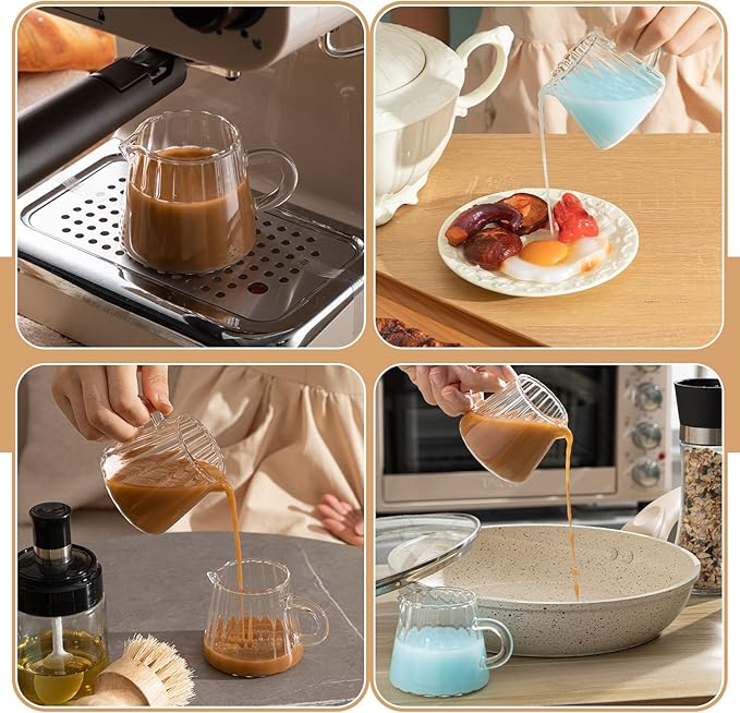 LemonRoad 4 Pcs Small Creamer Pitcher Elegant Wave Shaped Creamer Pitcher for Coffee, Milk, Tea 6 oz Milk Frothing Cup Serving Jug for Kitchen