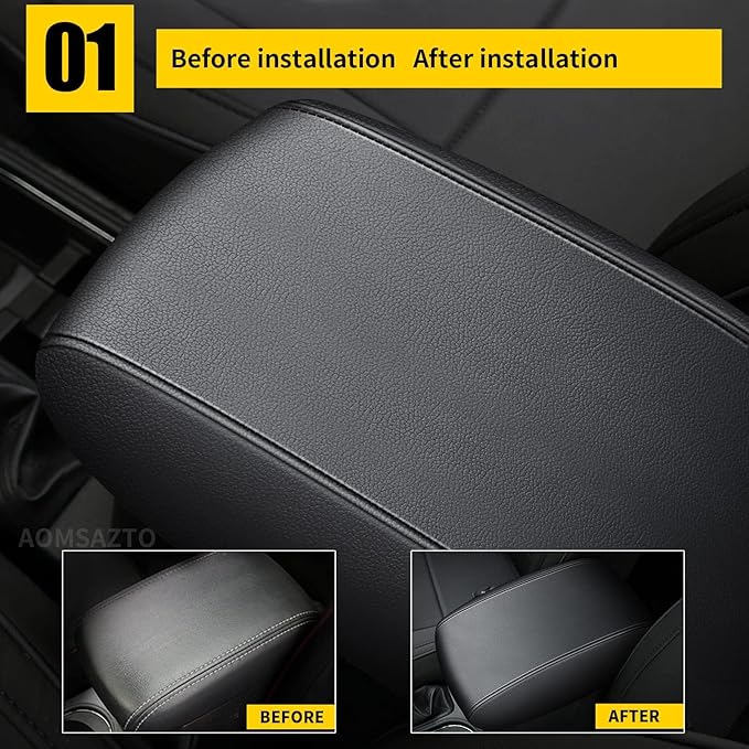 AOMSAZTO Console Covers for 2012 2013 2014 2015 2016 2017 Nissan Leaf Armrest Covers for Nissan Leaf Black with Black Stiches