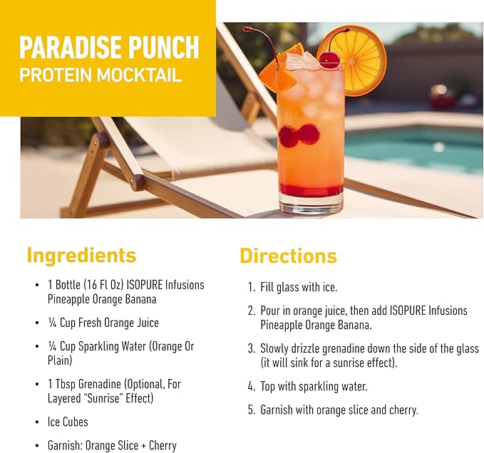 Isopure Clear Whey Isolate Protein Powder, Lactose Free, Gluten Free, Naturally Flavored, Pineapple Orange Banana, 20g Protein Per Serving, 1.9 Lb, 36 Servings (Packaging May Vary)