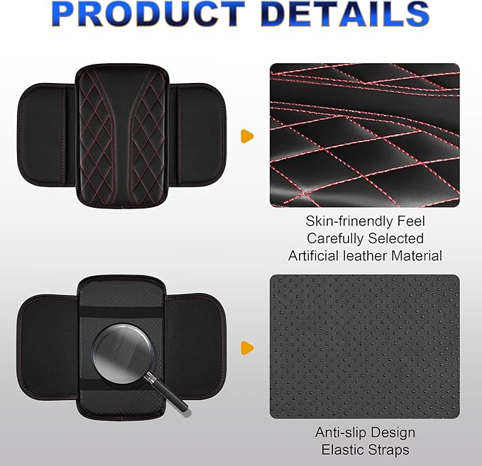 Car Center Console Cover Fit for Subaru Outback Leather Car Armrest Cover Cushion with 2 Pockets(Black&Redline)