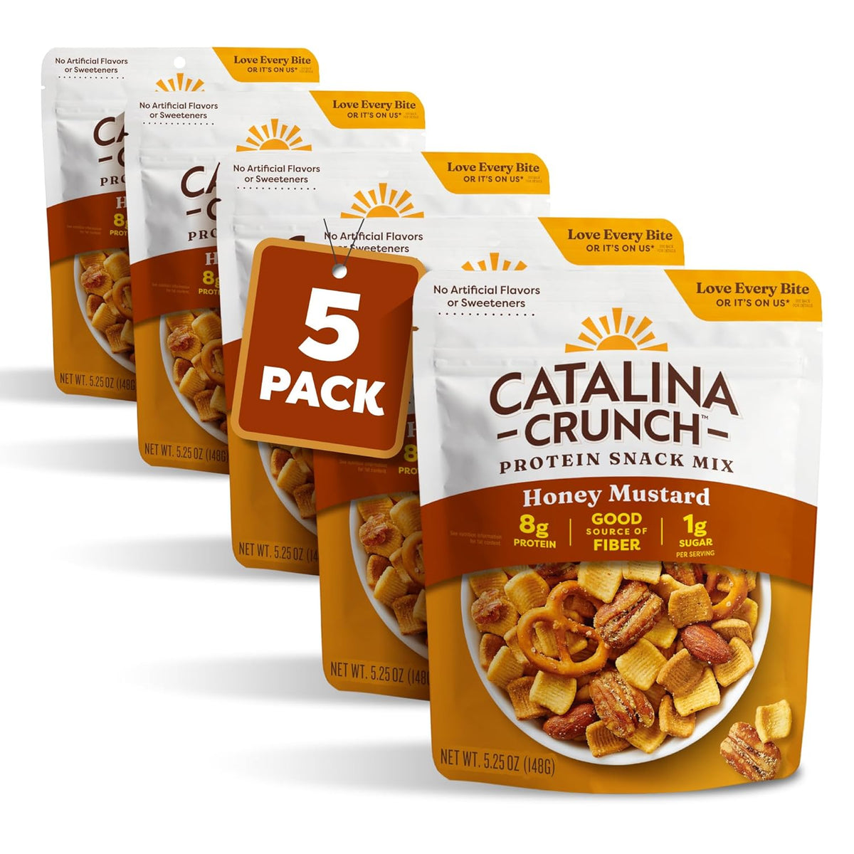 Catalina Crunch Protein Snack Mix - 10g Protein, 1g Sugar per Serving - Good Source of Fiber, Gluten Free - Honey Mustard, 5.25 Ounce Bag (Pack of 1) - Packaging May Vary
