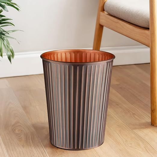 Monarch Abode Metal Bathroom Trash Can – Waste Basket for Bedroom, Office Desk, & Dorm, Handcrafted Ridge Embossed, Durable Decorative Antique Copper Small Trash Can Bathroom Garbage Bin Wastebasket