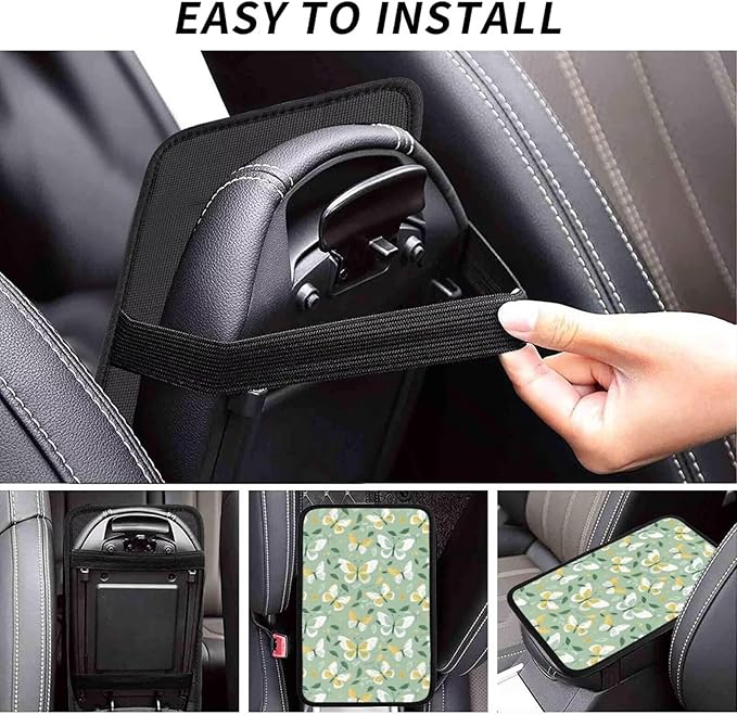 Butterflies Car Center Console Cover Sage Green Butterfly Armrest Cover Pad Cushion Cute Arm Rest Seat Box Protector Cars Decor Accessories