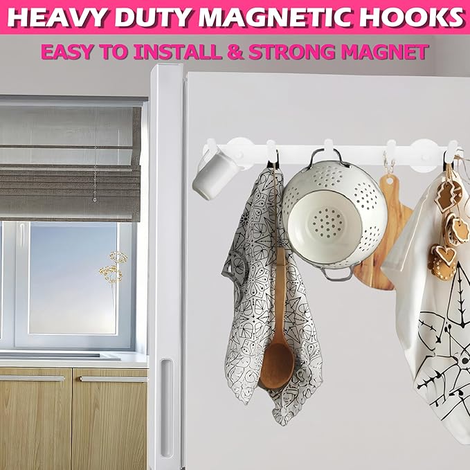 ULIBERMAGNET White Magnetic Coat Rack,Heavy Duty Coat Magnetic Holder with 5 Hooks,Anti-Slip Strong Magnetic Hanger for Refrigerator,Metal Cabinet,Entryway,Hanging Coat, Jackets, Umbrella,Scarf,Bag