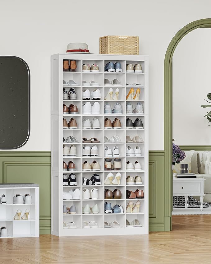 Hzuaneri Shoe Storage Cabinet, 48 Pairs Free Standing Closet Organizer, 9 inch Widened Cell Wood Shoe Organizer, 12 Tiers Vertical Space Saving Shoe Rack for Entryway, Cloakroom, White SR39603X