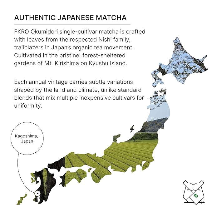 FKRO Organic Ceremonial Grade Matcha Green Tea Powder | 1st Harvest, Single Origin, Single Okumidori Cultivar | Sugar-free | Flown in Fresh from Japan Every Month (30g/1.06oz) Pouch