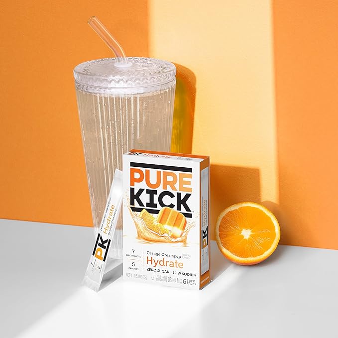 Pure Kick Hydration Singles To Go Drink Mix, Orange Creampop, Includes 12 Boxes with 6 Packets in each Box, 72 Total Packets